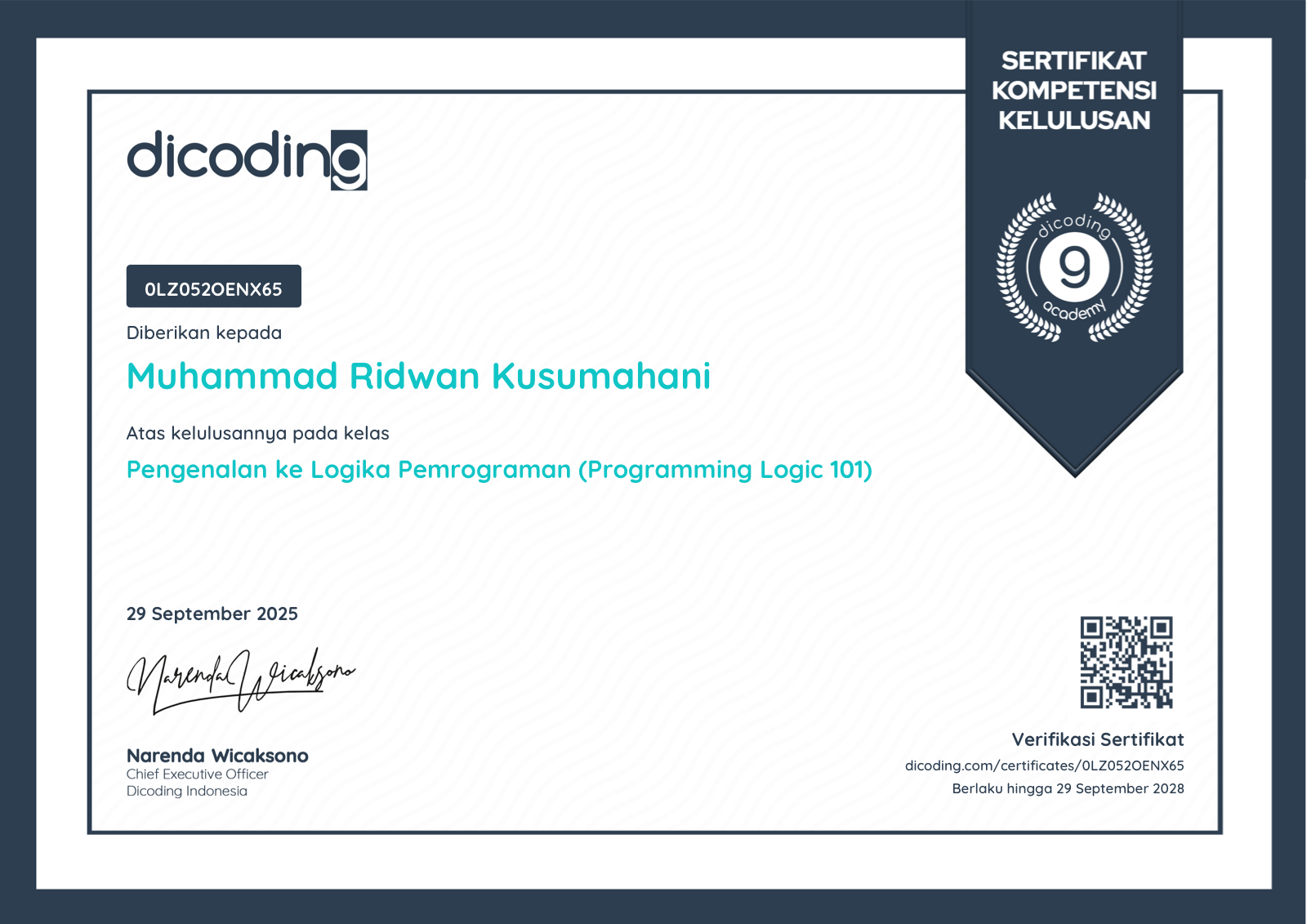 Dicoding Pengenalan ke Logika Pemrograman (Programming Logic 101)