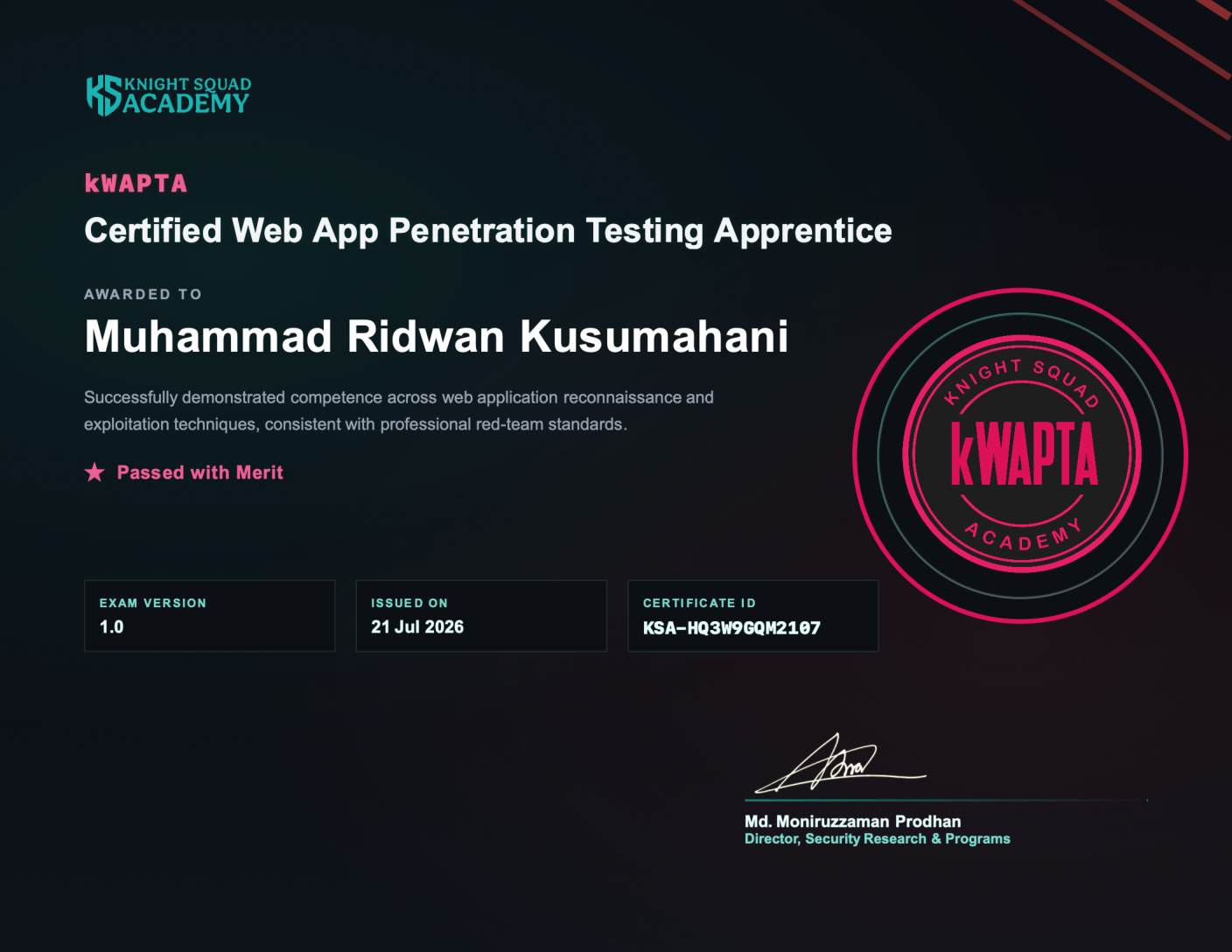 KWAPTA Certificate